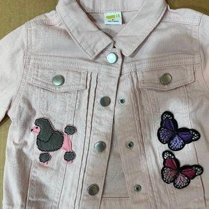NWT Toddler Girls Pink 4T Jean Jacket, Poodle and Butterfly Patches & Appliques